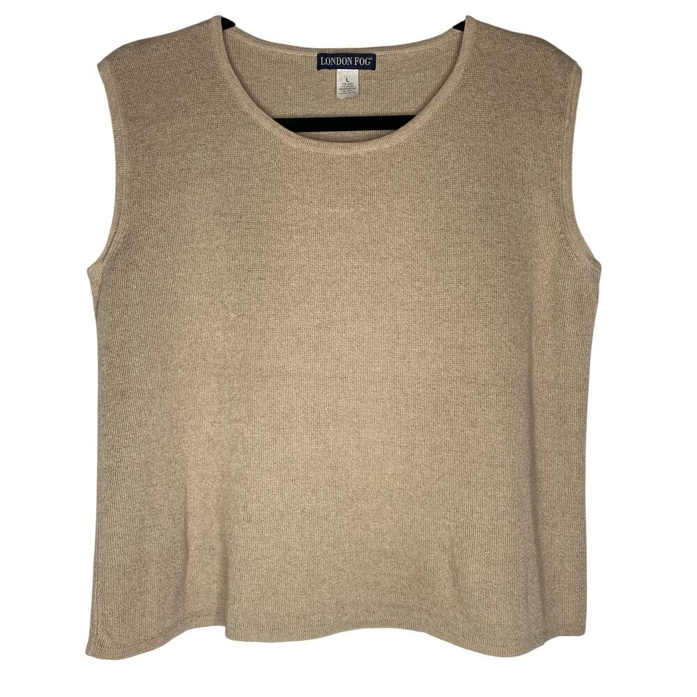 London Fog Beige Linen Cotton Blend Sleeveless Sweater Top Size Large